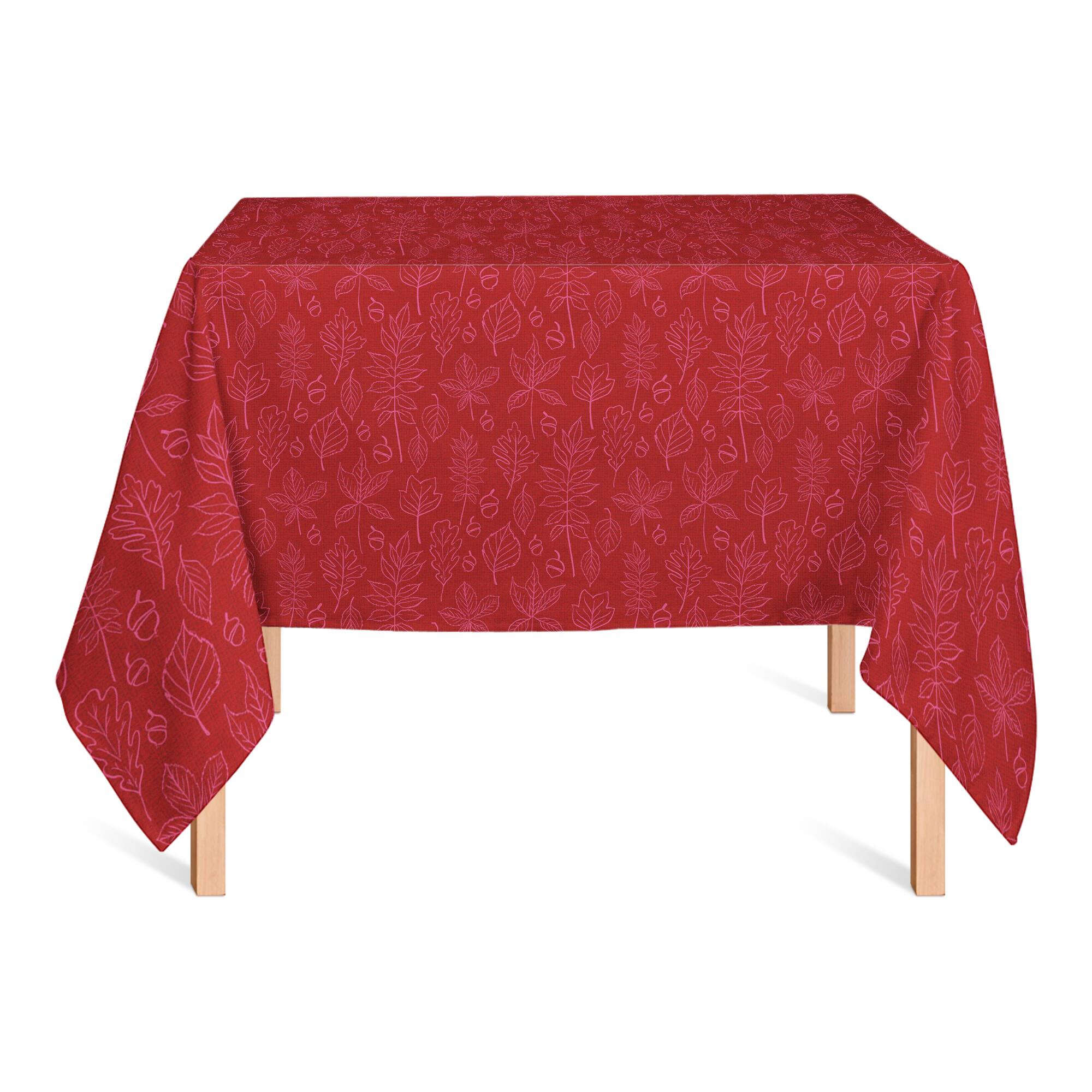 58" Autumn Pattern Leaves On Red Tablecloth